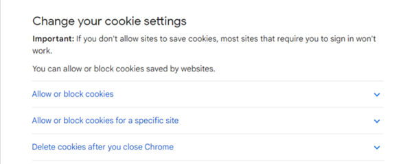 Ρυθμίσεις σχετικά με τη χρήση cookies από το Google Chrome