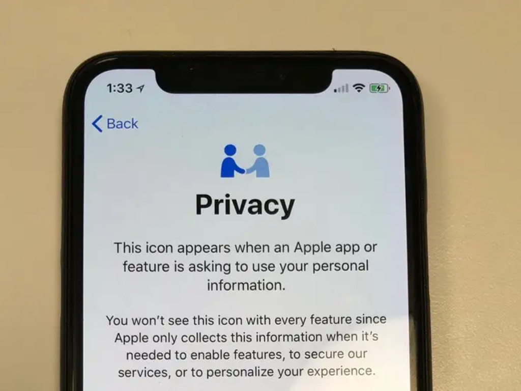 Icon that appears when an Apple app uses personal information