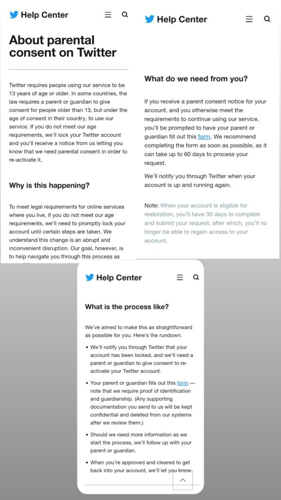 Twitter's policy on parental consent