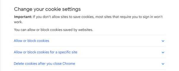 Google Chrome's cookie settings