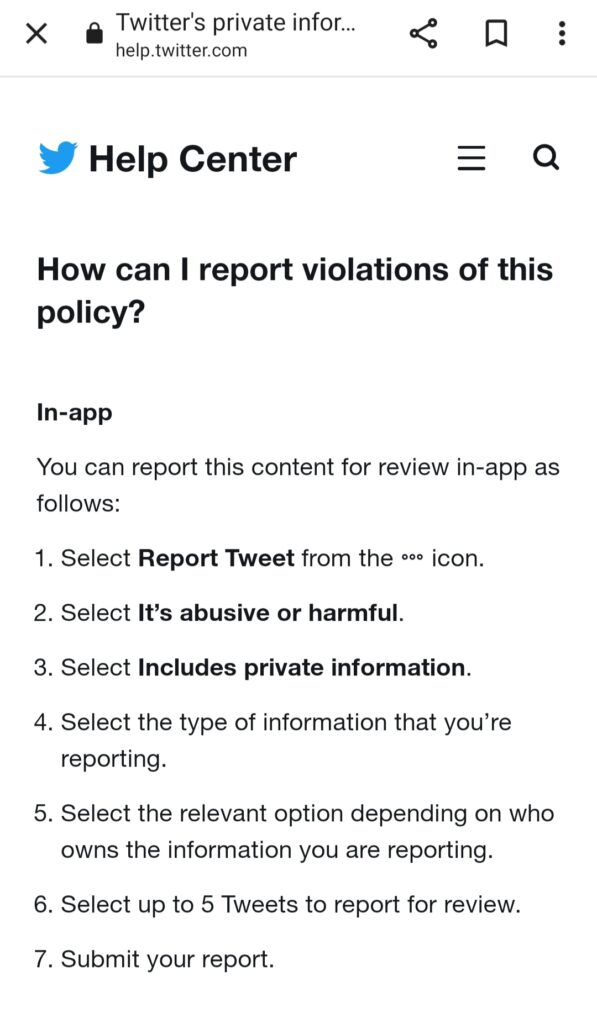 Twitter's guide to reporting violations of the policy